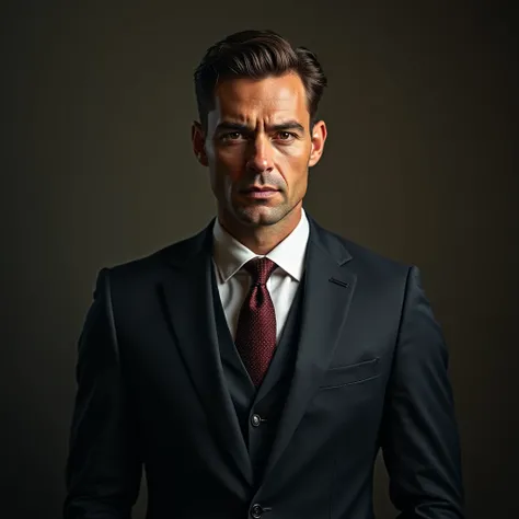 photorealistic portrait of a man wearing a suit and tie, democratic romania, high detail, cinematic lighting, dramatic colors, sharp focus, realistic skin texture, expressive eyes, chiseled facial features, elegant posture, professional photography, intric...