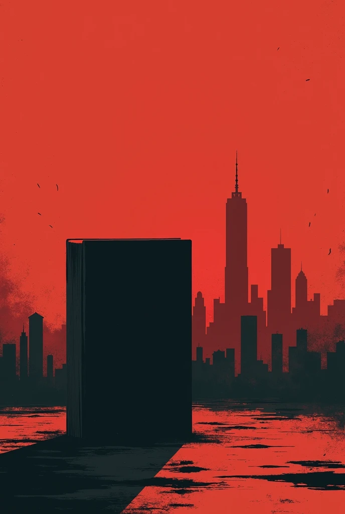 Make an image of the book Fahrenheit that is monochromatic red , black and white and in the background is a city burning ,  that isnt very detailed