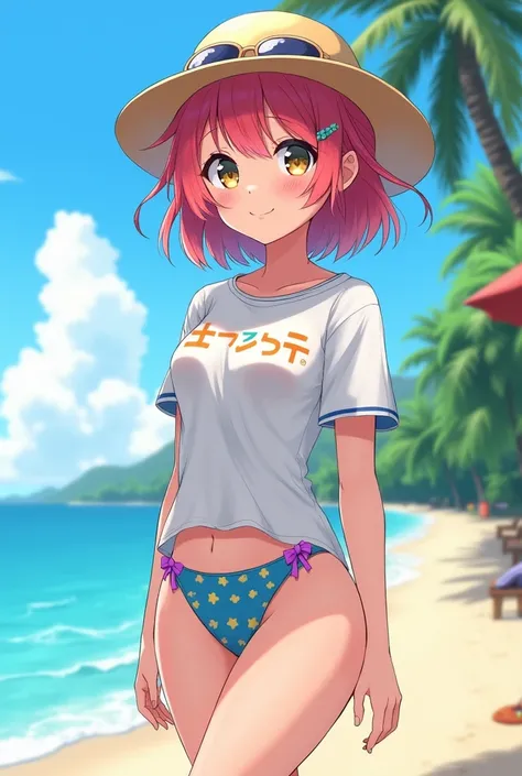 Anime girl with swimsuit and t-shirt