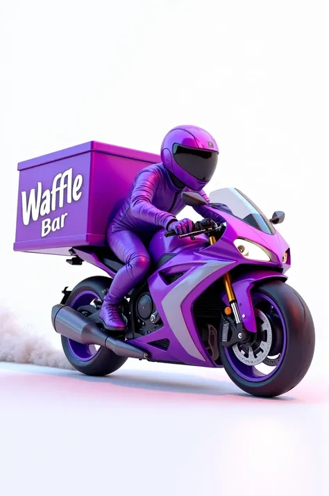 Purple rider delivery motor cycle text The Waffle bar color white Logo for WhatsApp 