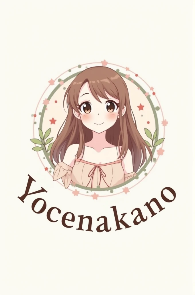 Make a circular-shaped logo including the name Yocenakano, with an anime character ,girl