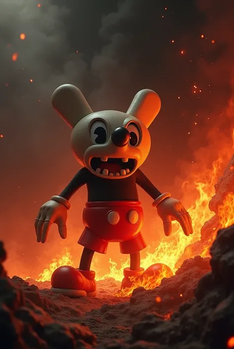 Cuphead nightmare surrounded by red fire