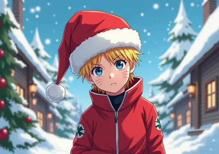 Naruto with a christmas hat on
