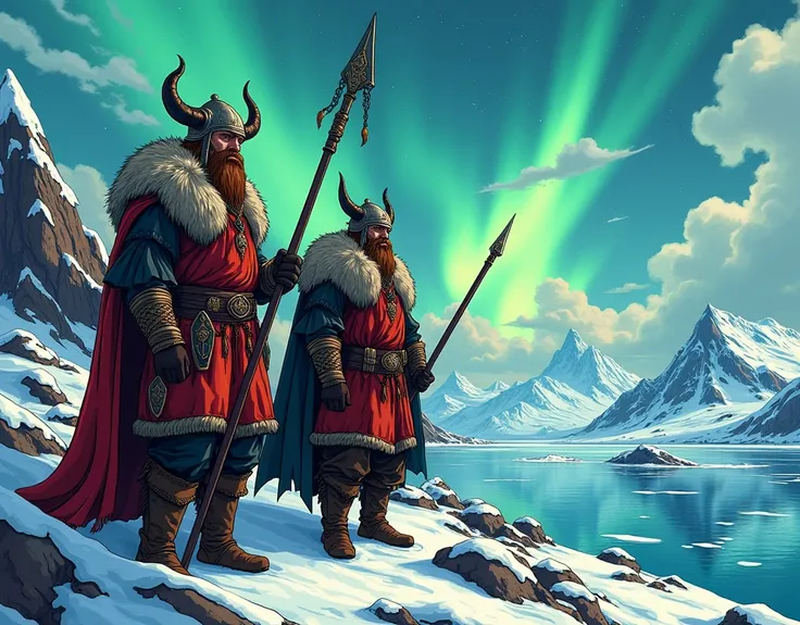 Comics style image , Greenland ,  Viking Age 