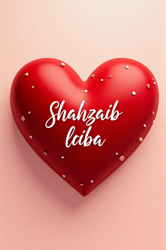 Create a red heart and write in heart "Shahzaib Laiba" 