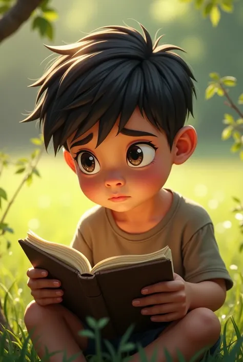 a boy with a notebook in his hand