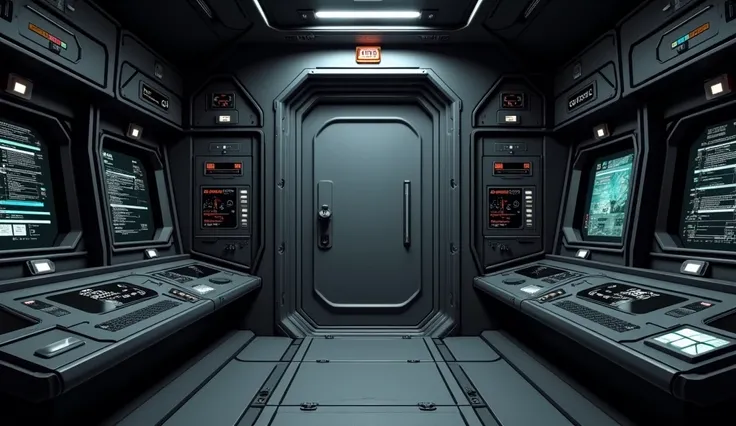 I want you to design a spaceship room and make the room black, draw the gray door of this room
