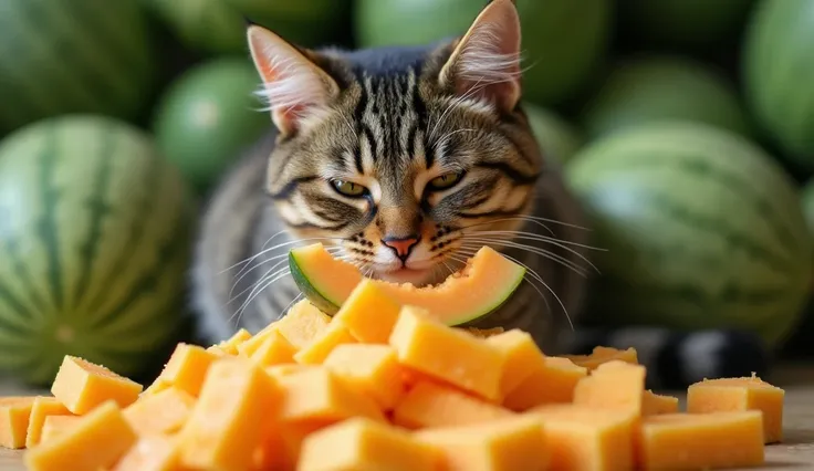 He is eating melon greedily behind the pile of tea