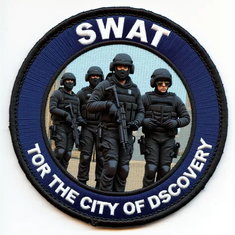 Un écusson rond brodé pour les swat de la ville de Discovery 