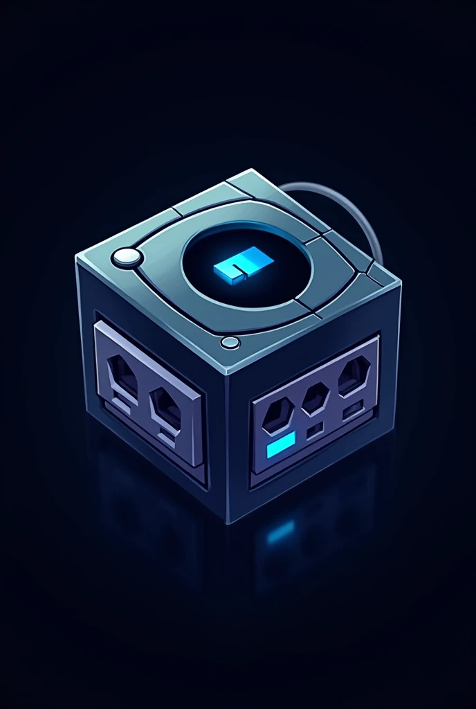  Do you have a logo the flame brand "GameCube", The store is a place where you sell video game stuff and its online, That the logo has a console that the logo has several details and that it has the name of the brand with a black background and with the vi...