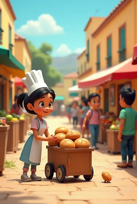 
 
 SCENE 1 :  The Market
 
Visual Description :
 
 - Background :  A bustling market with simple pastel-colored houses .
 - Elements :  Fruit and vegetable stalls ,  with small paper cutouts representing vendors and customers.
- Juan :  Standing next to t...