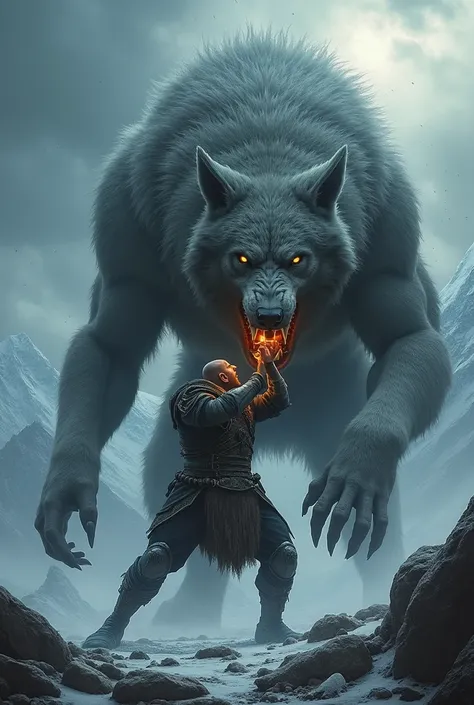 An image of Fenrir, a Nordic giant wolf, was eating the supreme god Odin from Norse mythology. 