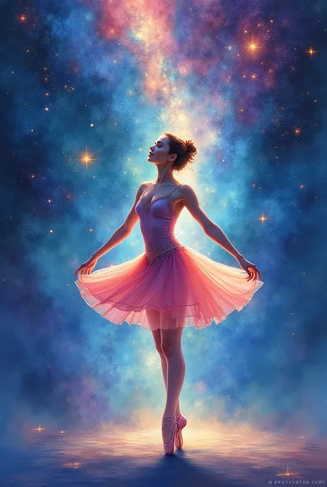  watercolor painting ,  Ballet dancer, universe,  vibrant colors 