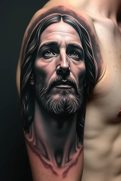 Jesus tattoo for the shoulder in black and white