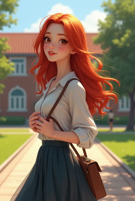 Beautiful redhead leaving school