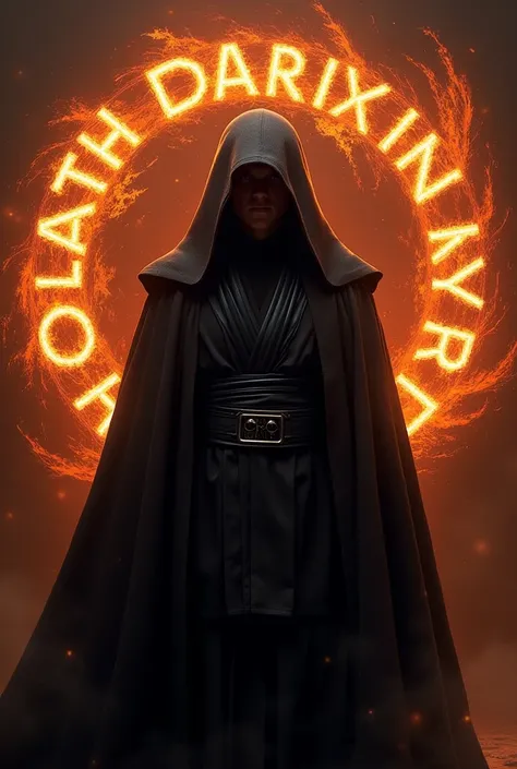 "anakin skywalker côté obscur de la force" avec ça capuche au centre de limage entouré par "dark krein" en écriture de feu