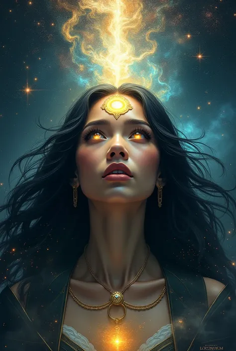  AstroVibes zodiac photo
Nang, black hair, Golden Eye, Third eye，goddess，宇宙的奧秘，Sacred top light,  , Revelation, 