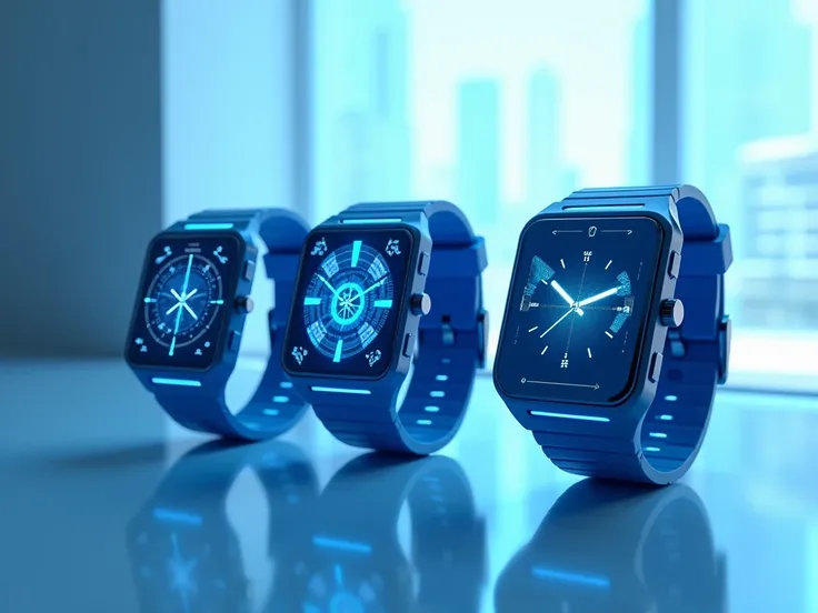 futuristic wristwatches in blue colors