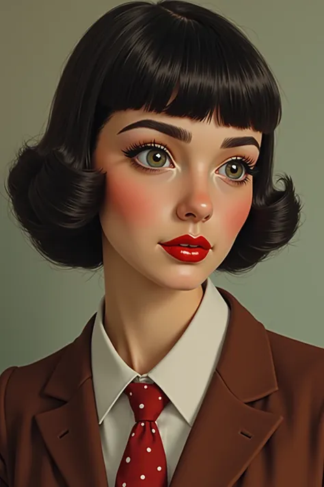 Brunettas face  ,  retro rewind style AI, business-style girl, portrait