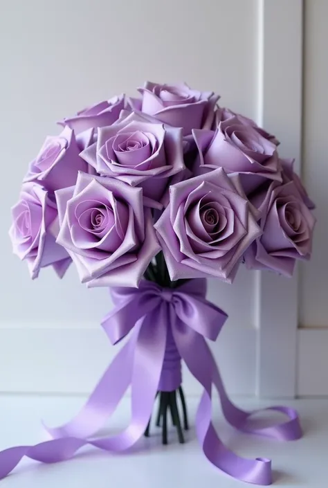 a bouquet of 10 eternal roses made of lilac ribbon 