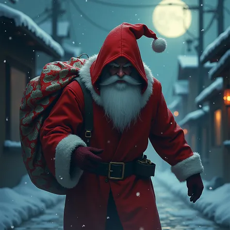 The thief dressed as Santa Claus the thief carrying furoshiki