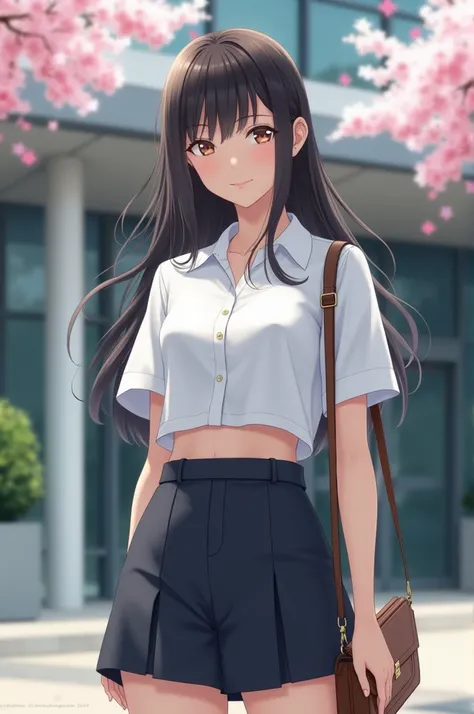 Japanese school outfit cropped top and high-waisted shorts, 