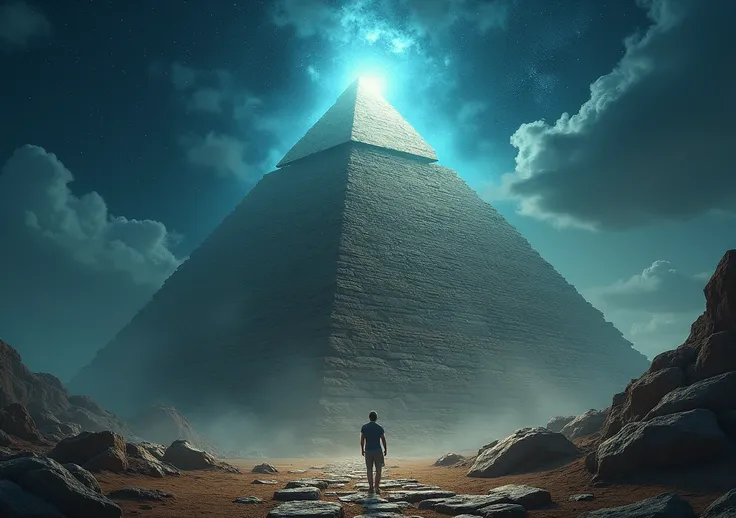 4	" A great pyramid illuminated by a mystical light that shines in the stars,  as if something were about to be discovered .  The stones seem to hide ancient secrets , waiting to be decoded ."
