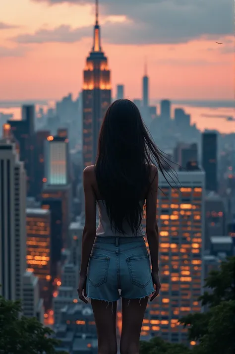 Girl with her back watching New York City