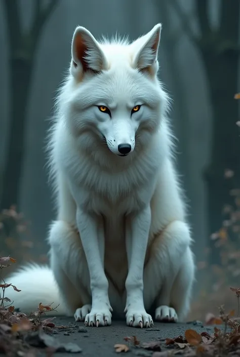 Tired and sad mythical white fox