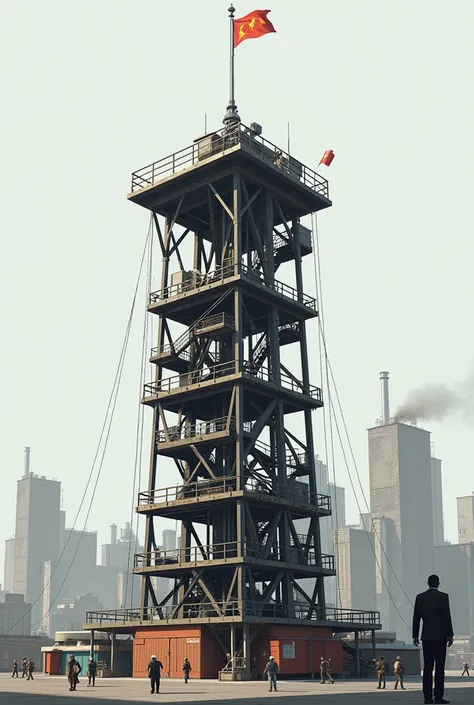 Create an image of scaffolding with a staff on top in the industrial area, Where are the people above???
Where are the people???? 
 This is a tower, I want a SCAFFOLD 