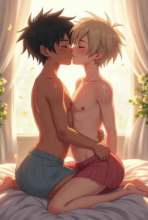 boy in skirt kisses by black boy anime gay big hips