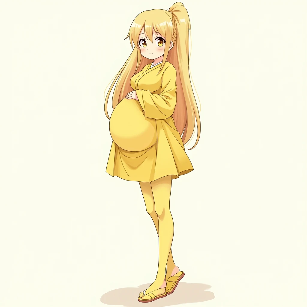 anime girl, long hair, big pregnant , yellow eyes , very big breasts, very big belly , hyper-pregnant girl , keep your finger on the pulse , the biggest belly , anime style, high resolution, yellow hair, big breasts, hyper-pregnant big belly girl, yellow h...