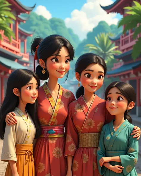 4 generations of women , , the first being Japanese ,  the second emigrant and the others born in Brazil. Disney Pixar drawing style