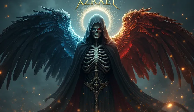 **Prompt for creating image :**  **Prompt for creating image :**  

 Design a  **realistic 8K HD poster**  Starring  **Azrael**, the Angel of Death,  represented as an imposing and majestic figure . } Azrael must be half human with pale and luminous skin ,...