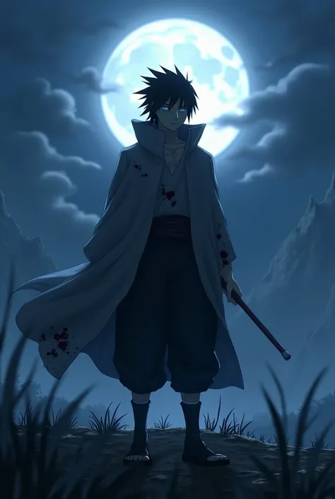 Sasuke Uchiha wounded after battle at night but standing strong