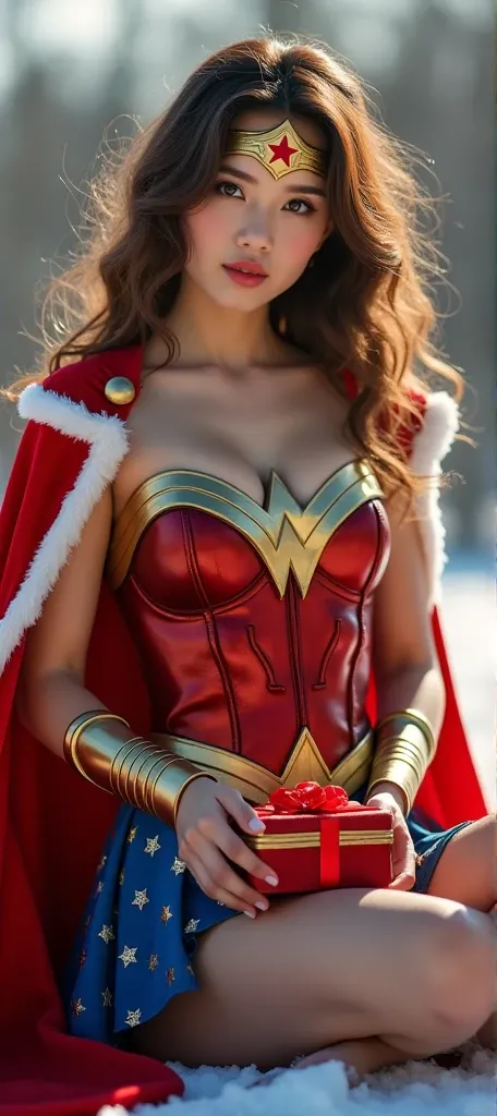 live-action、 Japanese、  Glamorous Cute Wonder Woman 、have a happy time、cute wonder woman with a smile 。live-action、 brown hair 、masterpiece、bust-high beautiful girl、Fine Mystic Feels 、shining place、最 High Quality 、超 high definition、 movie lighting、Super Be...