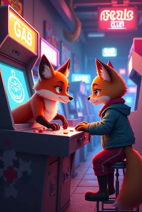 Fox and cat on arcade club 