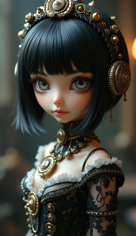 (((masterpiece, highest quality, Super detailed))), 1 female, (((very thin body))) , (((length, thin legs))), (((black short bob, thick fluffy bangs ))), (((highly detailed face))), No cosmetics, small and thin nose, thin mouth with small lips, (((Very sha...