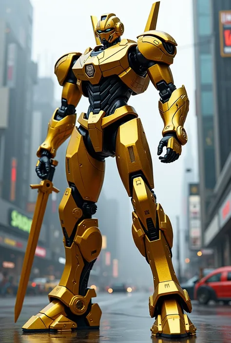 Robot from Gumdan and Robocop with gold armor and swords