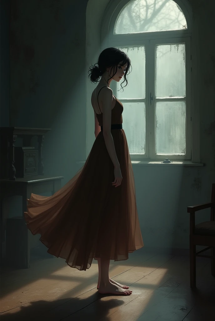 there is a woman in a brown dress standing in a room, female protagonist, rin, female protagonist 👀 :8, style game square enix, sayori, ayami kojima amano, inspired by Riusuke Fukahori, deayami kojima, makoto shinka, kasumi arimura style 3/4, female charac...