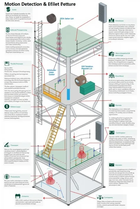 Simple diagram showing how sensors detect motion and send alerts. IN WORKING AT HEIGHT