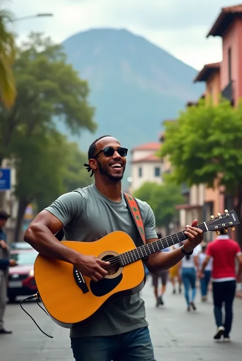 A video of Lewis Hamilton playing guitar in the city of Quito