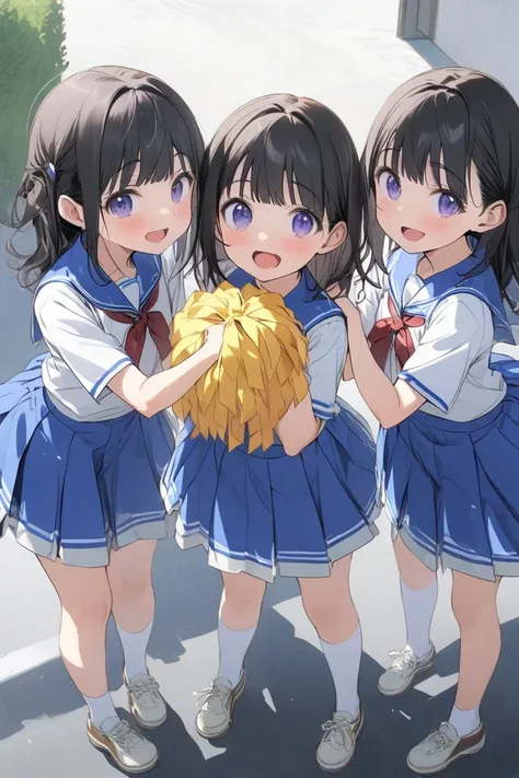 
Elementary School Students, Girls, full body, standing, 3girls,A cheerleader