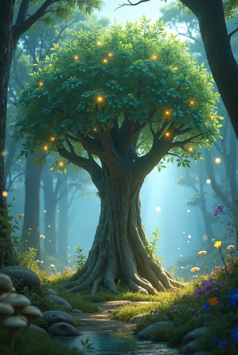  IMAGE REPRESENTING A TREE OF WISDOM, IN THE MIDDLE OF NATURE DISNEY PIXAR STYLE 