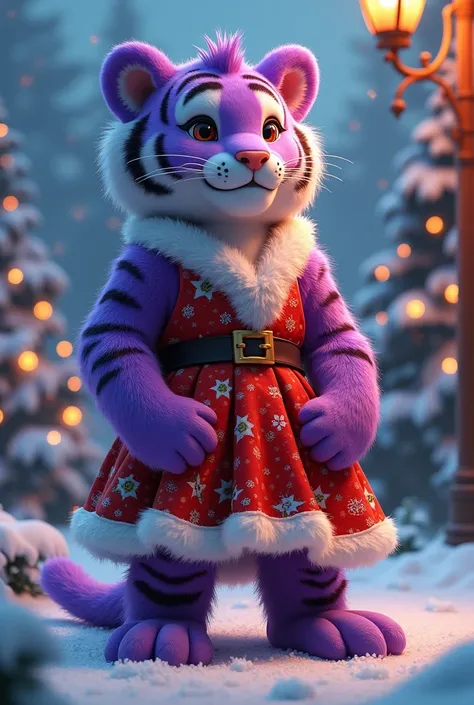 Furry Purple Tiger Christmas Day Dress