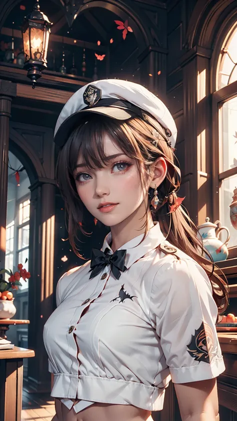  high definition ,   masterpiece  ,  top quality ,  super detailed, ( detail eyes), ( detailed face ),  1 girl in uniform,Illustration,  white hair , red eyes,  best details, ( glowing eyes),  flat breasted ,   backlight, (abdomen:1.4), light,  High Contra...