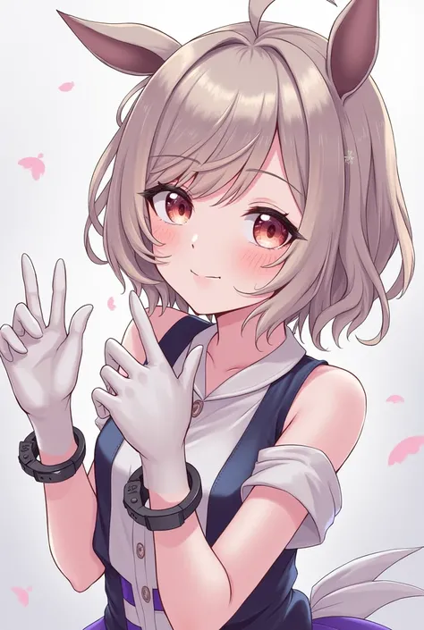  Anime Girl，Short skirt，White Gloves， Wear handcuffs on both hands