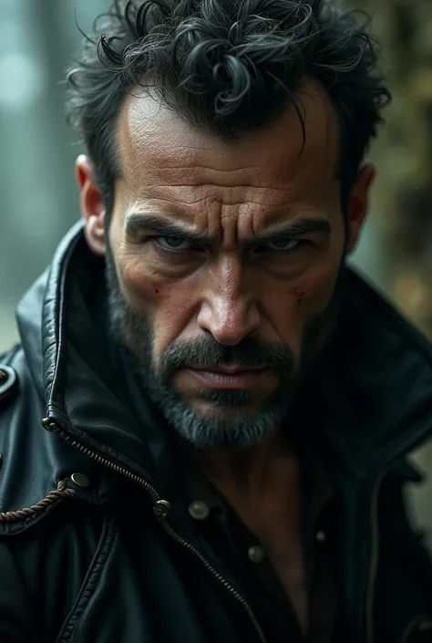 A man in a black leather jacket, close up on his face, look like stone, confused, detailed faces, detailed clothing, cinematic lighting, moody atmosphere, dramatic shadows, gritty realism, hyperdetailed, 8k, photorealistic, concept art, fungi everywhere