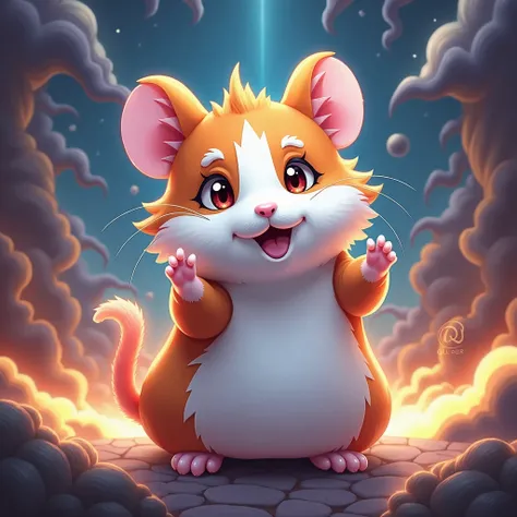 High quality ,  8k Ultra HD,  a white and orange hamster, Yu-Gi-Oh card design style,  more realistic