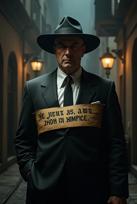 Italian Mafia man wearing an Italian hat with a banner inscribed on BRAGA